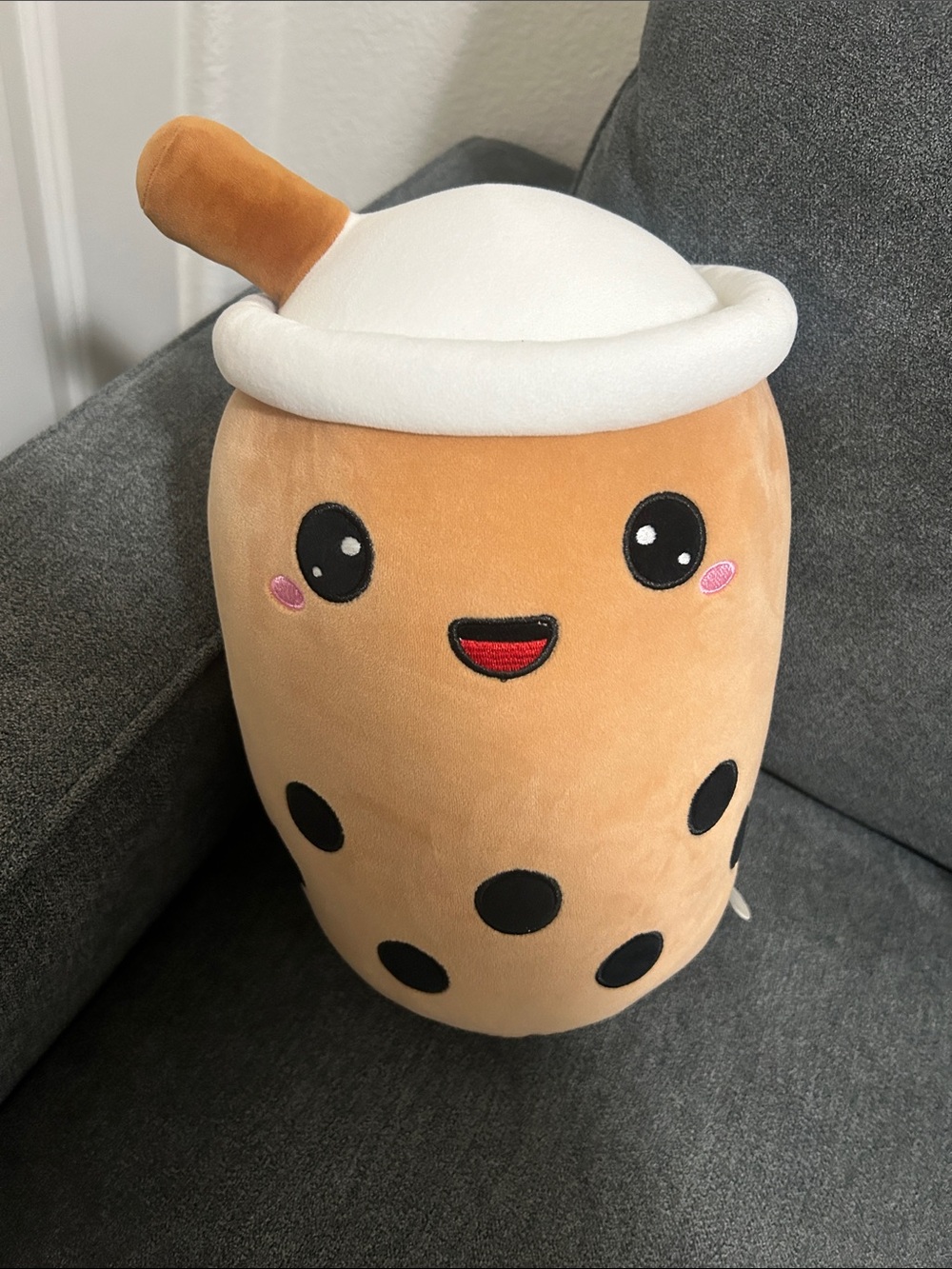Takashoji Plush Boba Tea Decorative Pillow - Cream Tan